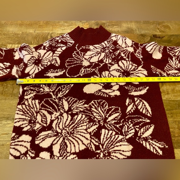 Vintage Liz Claiborne Oversized Flower Floral Mock Neck Sweater Maroon Pink XL - Picture 7 of 10